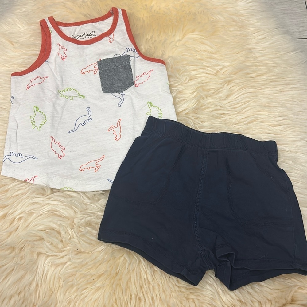 Soverign Code Dinosaur Style White Tank & Pocket & George Blue Shorts Size 18M